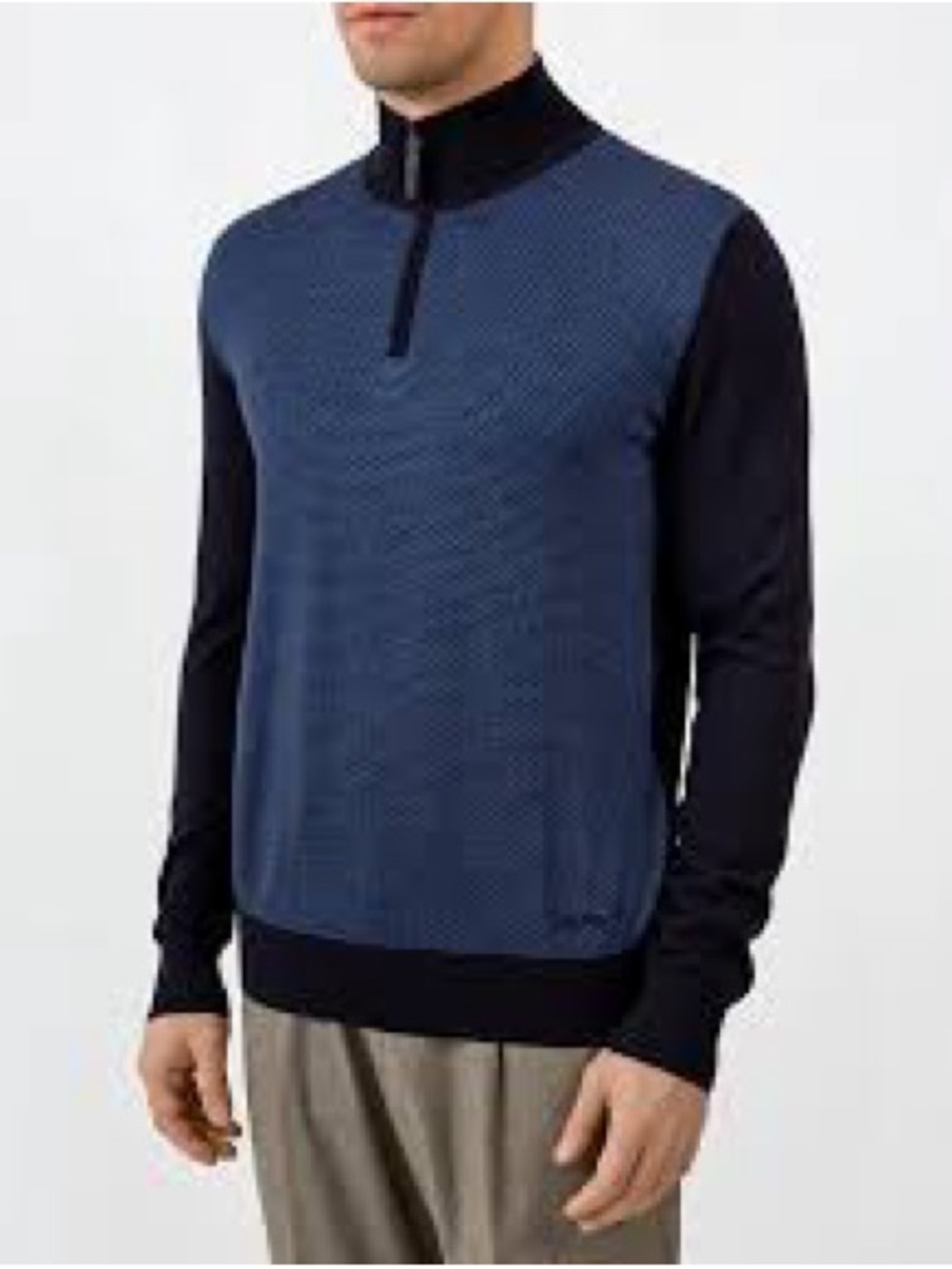 Patrick assarf Men's Half-Zip Knit Sweater in Navy and Black